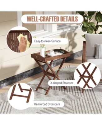 Solid Teak Wood Tray Table with Removable Tray Top for Patio and Garden