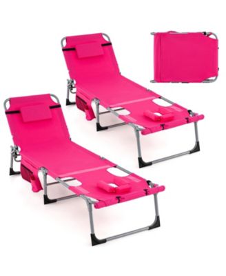 5-position Outdoor Folding Chaise Lounge Chair-Pink