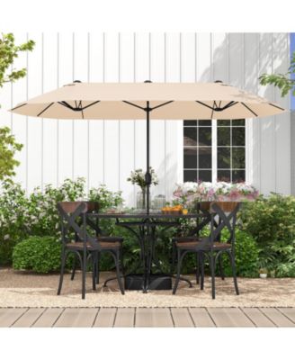 13 Feet Double-Sided Patio Twin Table Umbrella with Crank Handle-Beige