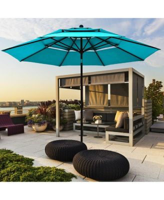 10' 3 Tier Patio Umbrella Aluminum Sunshade Shelter Double Vented without Base-Turquoise
