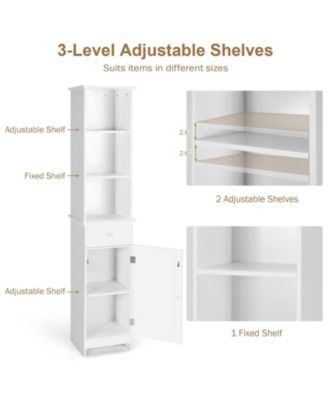 Bathroom Tall Freestanding Storage Cabinet with Open Shelves and Drawer