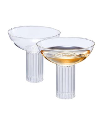 Art Deco Vintage Ribbed Coupe Glasses, Set of 2