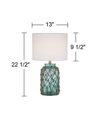 Nautical Accent Table Lamps 22.5" High Set of 2 Coastal Blue Green Rope Net Off White Drum Shade for Living Room Family Bedroom