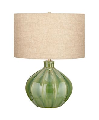 Gordy Modern Accent Table Lamps 20 1/2" High Set of 2 Ribbed Green Ceramic Oatmeal Fabric Drum Shade for Bedroom Living Room Nightstand