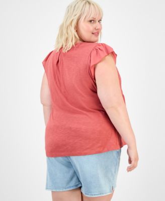 Trendy Plus Embroidered Flutter Sleeve Blouse