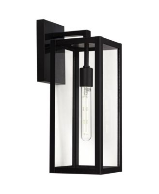 Titan Modern Outdoor Wall Light Fixtures Set of 2 Mystic Black Rectangular Frame 17" Clear Glass for Post Exterior Barn