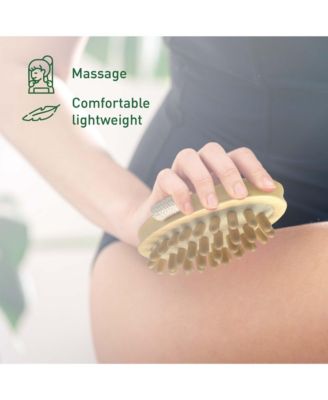 Bamboo Bristle Bath Brush & Rubber Massager with Lotus Wooden Handle