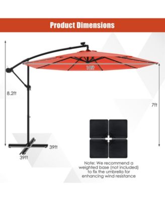 10 Feet Solar Offset Hanging Umbrella with 40 Lamp Beads and Solar Panel-Orange