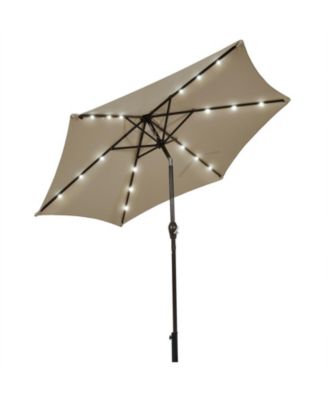 9 Feet Solar LED Lighted Patio Market Umbrella Tilt Adjustment Crank Lift-Tan