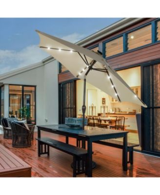 9 Feet Solar LED Lighted Patio Market Umbrella Tilt Adjustment Crank Lift-Tan