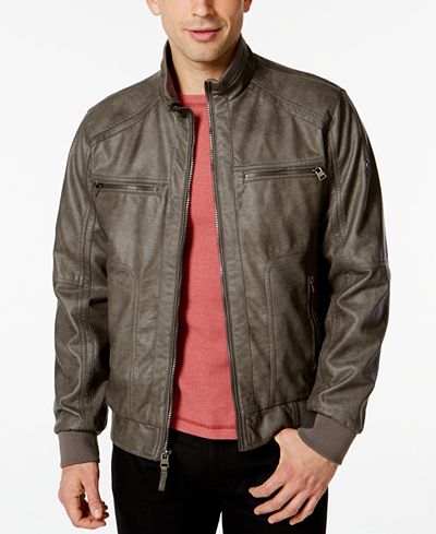 Calvin Klein Mens Faux-Leather Bomber Jacket - Coats ... (400 x 489 Pixel)