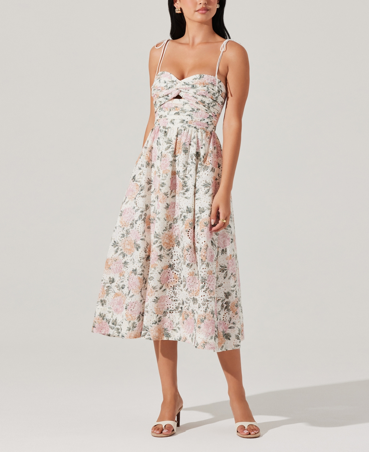 Astr The Label Sariah Eyelet Embroidery Floral Print A-line Dress In White