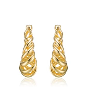 14k Gold Plated Twisted Modern Halo Hoop Earrings