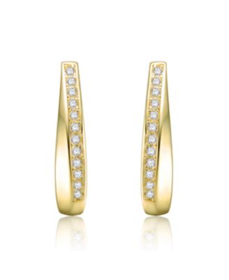14k Yellow Gold Plated Hoop Earrings with Clear Cubic Zirconia