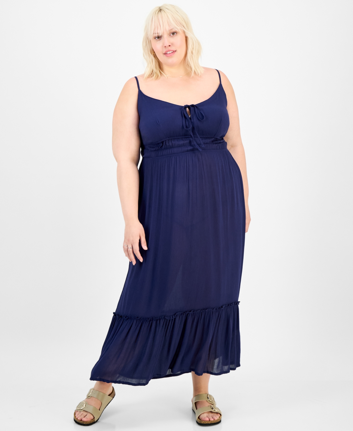 Trendy Plus Tie-Front Maxi Dress - Peacoat