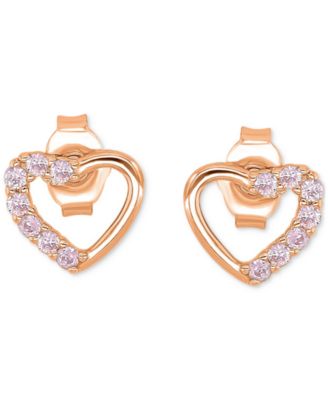 Macy's - Pink Cubic Zirconia Heart Stud Earrings in 14k Rose Gold over Sterling Silver