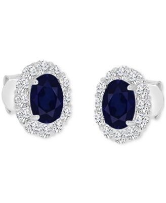 Cubic Zirconia Green Stone Oval Halo Stud Earrings in Sterling Silver