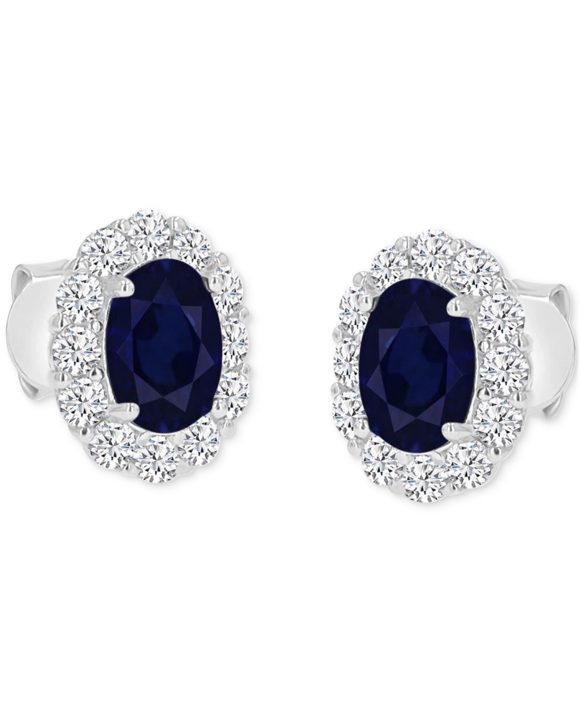 Macy's Cubic Zirconia Green Stone Oval Halo Stud Earrings In Sterling Silver