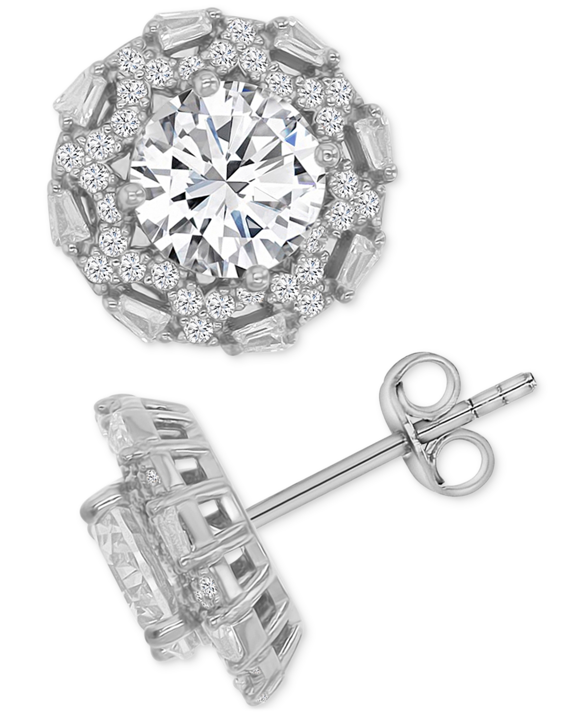 Cubic Zirconia Halo Stud Earrings in 14k Yellow Gold over Sterling Silver - Rose