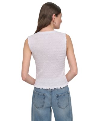 Women's Crewneck Smocked Sleeveless Top
