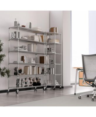 6 Tier Shelf Corner Wire Shelf Rack Pentagonal Shelves with Wheels Adjustable Metal Heavy Duty Free Standing Corner Storage Display Chrome Rack for Bathroom, Living Room, Kitchen - Chrome