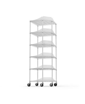 6 Tier Shelf Corner Wire Shelf Rack Pentagonal Shelves with Wheels Adjustable Metal Heavy Duty Free Standing Corner Storage Display Chrome Rack for Bathroom, Living Room, Kitchen - Chrome