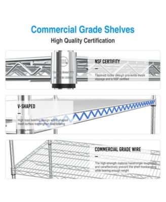 5 Tier 7500lbs Heavy Duty Adjustable Storage Rack Metal Shelf Wire Shelving Unit with Wheels & Shelf Liners - 82" H x 60" L x 24" D - Chrome