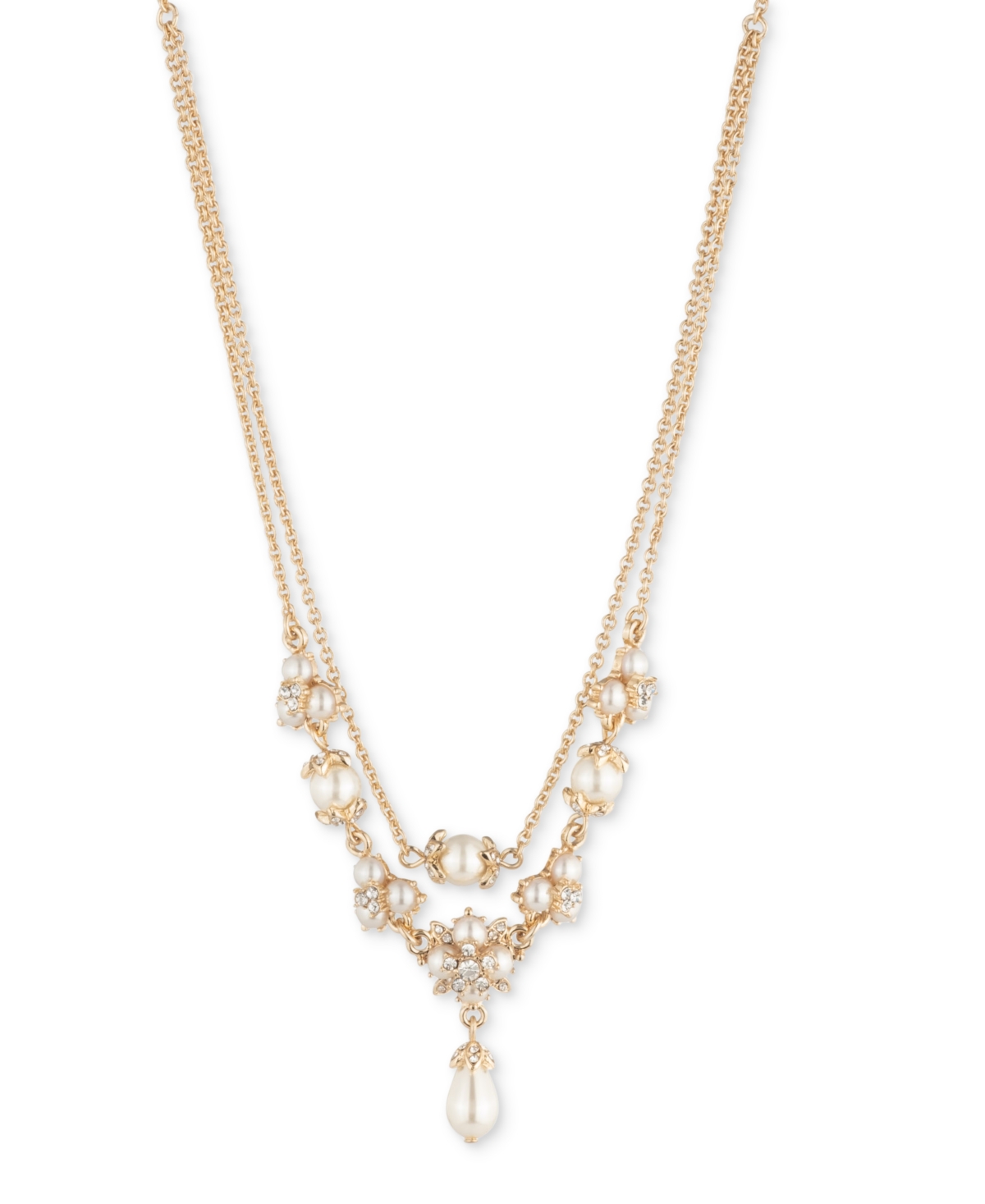 Gold-Tone Crystal & Imitation Pearl Layered Pendant Necklace, 16" + 3" extender - White