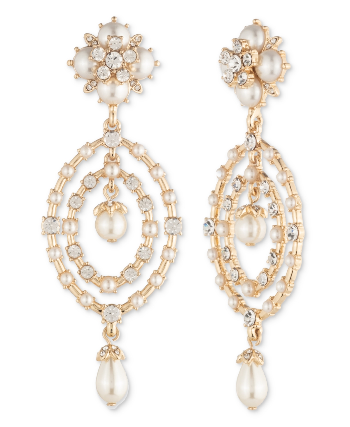 Gold-Tone Crystal & Imitation Pearl Orbital Drop Earrings - White