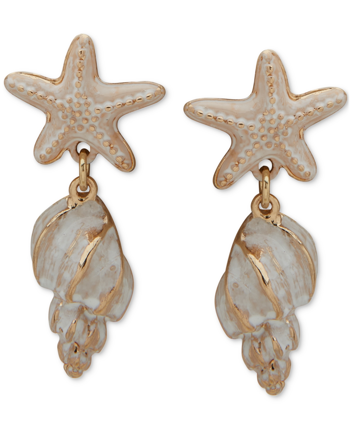 Gold-Tone Starfish & Shell Drop Earrings - White/Gold