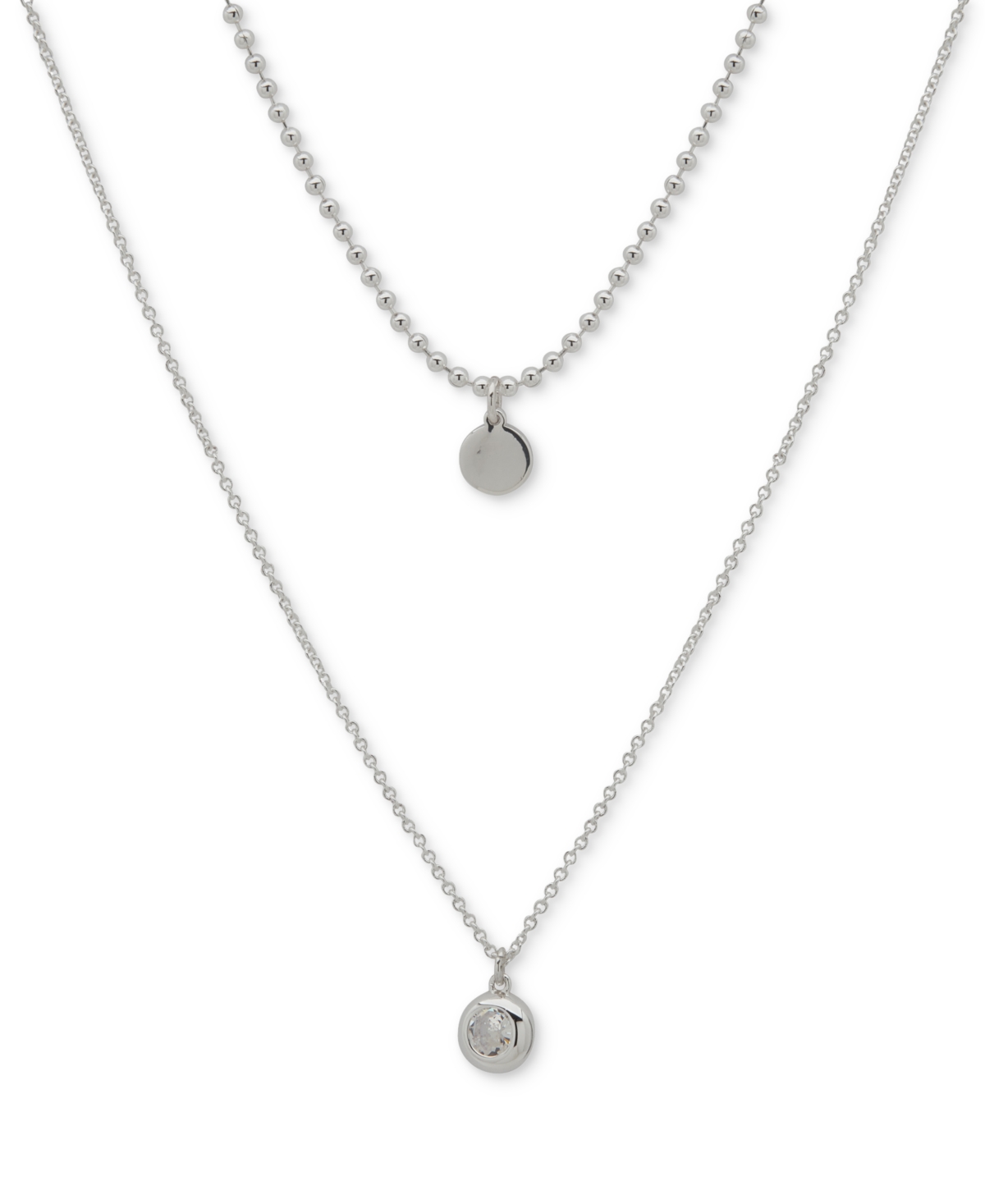 Gold-Tone Crystal & Polished Layered Pendant Necklace, 16" + 3" extender - Silver
