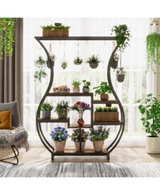6-Tier Plant Stand, 70.9 Inch Tall Plant Shelf with 10 Hanging Hooks, Vase Shape Ladder Plant Stand, Multi-Purpose Plant Display Rack