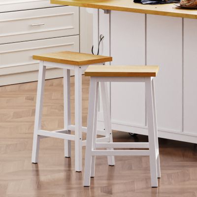  Solid Wood Bar Stools, 25.6" Tall, Set of 2, Farmhouse Style