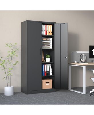 72&amp;#x22; Black Metal Garage Storage Cabinet with 4 Shelves and Doors