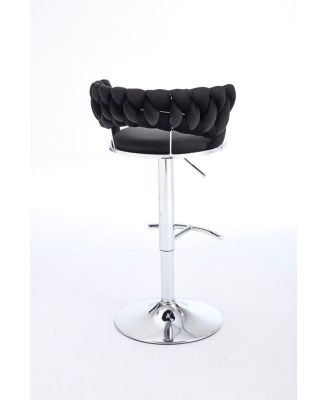 Black Velvet Bar Stools (Set of 2) - Chrome Base, Adjustable