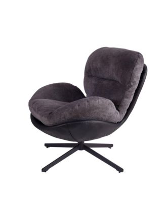 Chenille Lounge Chair with Faux Leather & Metal Base