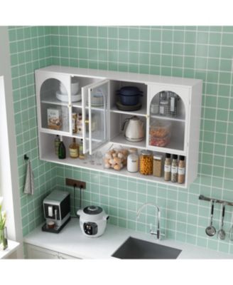 47" 4-Door Glass Wall Cabinet, White