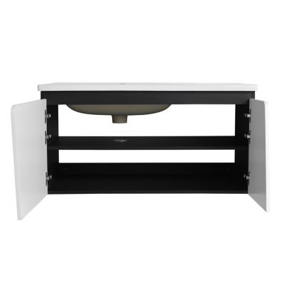 Wall-Mounted Vanity with Soft-Close Doors and Ceramic Sink