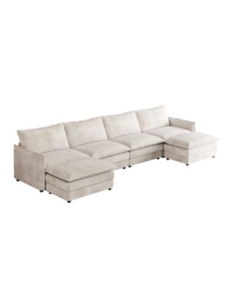 Corduroy 4-Seater Cloud Couch with Footrests & Cushions