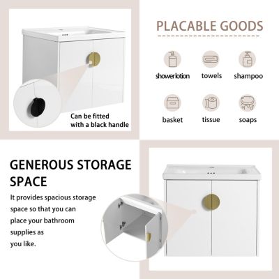 24 Inch Soft Close Doors Bathroom Vanity With Sink, For Small Bathroom