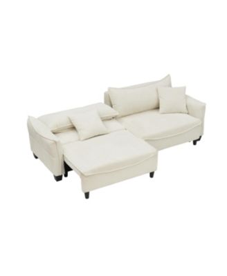 Beige Corduroy Sofa Bed with Pillows for Living Room