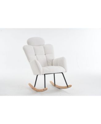 Teddy Fabric Nursery Rocking Chair with Padded Seat and Pillows