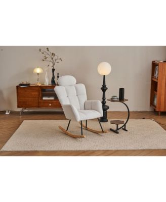 Teddy Fabric Nursery Rocking Chair with Padded Seat and Pillows