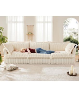 Corduroy L-Shaped Sectional Sofa with Ottoman & Pillows