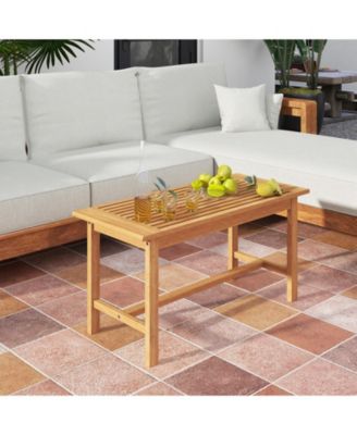 Patio Coffee Table 36 Inch Rectangular Outside Side Table with Slatted Tabletop