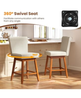 27 Inch Counter Height Bar Chairs with Rubber Wood Legs Set of 2-Beige