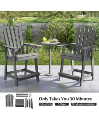 HDPE Patio Chair with Armrest and Footrest for Indoor Outdoor-Gray
