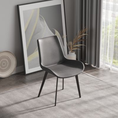Grey Dining Chair with Black Metal Legs (4-pack)