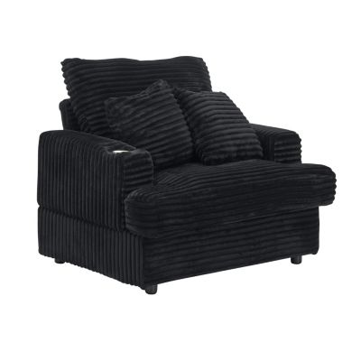 Streamdale Corduroy Armchair & Ottoman Set with Cup Holder