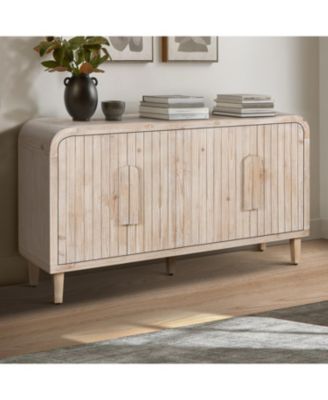 59" Farmhouse Sideboard, Vertical Grain Carving, Adjustable Shelves